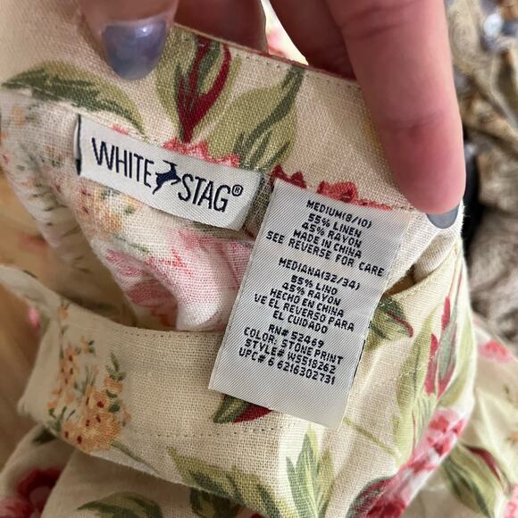 Vtg Y2K 2000s Linen Floral Tank Button Detail Casual Maxi Dress Sz M Cottagecore - Picture 7 of 8